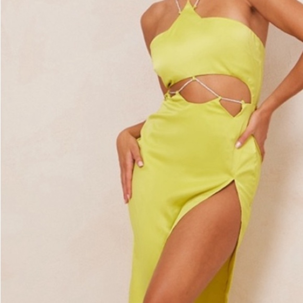NWT pretty little thing chartreuse diamante strap dress!